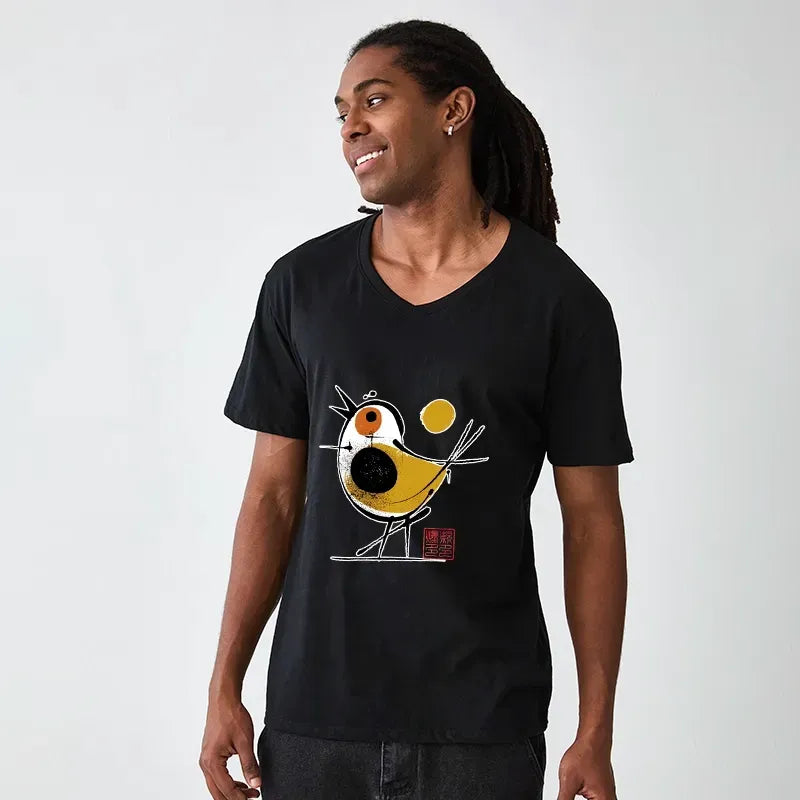 Kyoto-Lion Aesthetic Yellow And Black Bird V-Neck Classic T-Shirt