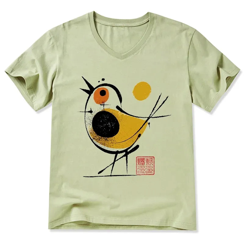 Kyoto-Lion Aesthetic Yellow And Black Bird V-Neck Classic T-Shirt