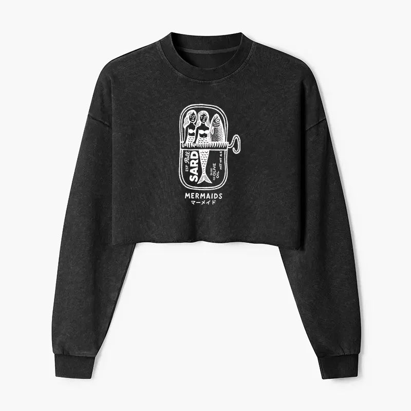 Kyoto-Lion Mermaid Can Washed Crop Sweatshirt