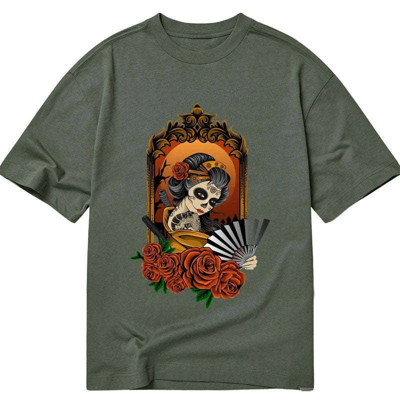 japanese geisha skull art t-shirt best seller