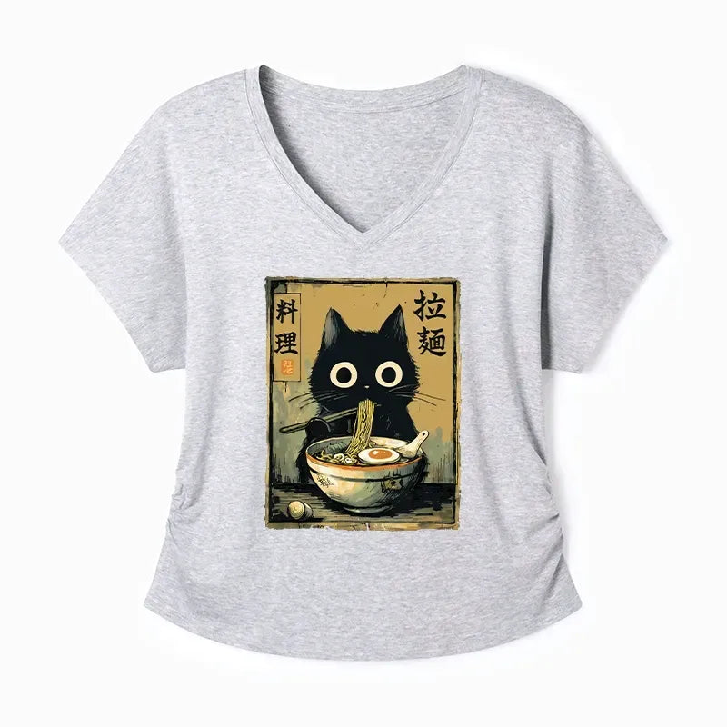 comfortable Japanese cat t-shirt for women