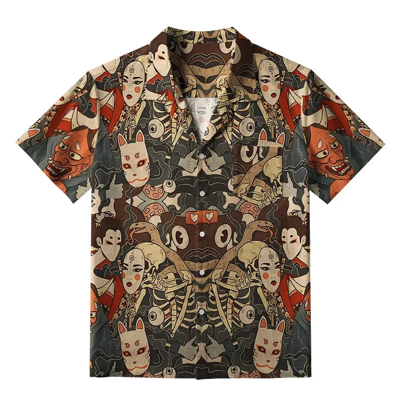 Kyoto-Lion Japanese Geisha And Yokai Aloha Hawaiian Shirt