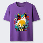 Kyoto-Lion Colorful Floral Cat Cute Folk Print Classic T-Shirt