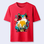 Kyoto-Lion Colorful Floral Cat Cute Folk Print Classic T-Shirt