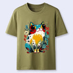Kyoto-Lion Colorful Floral Cat Cute Folk Print Classic T-Shirt