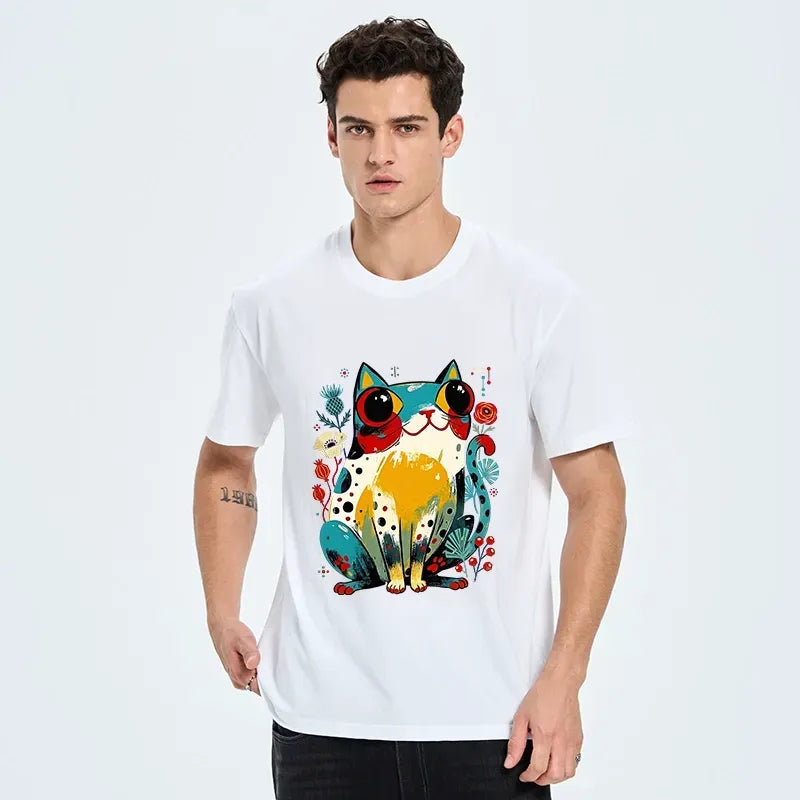 Colorful Floral Cat T-Shirt Best Seller