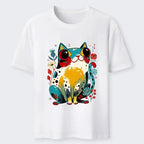 Japanese Folk Cat T-Shirt for Summer
