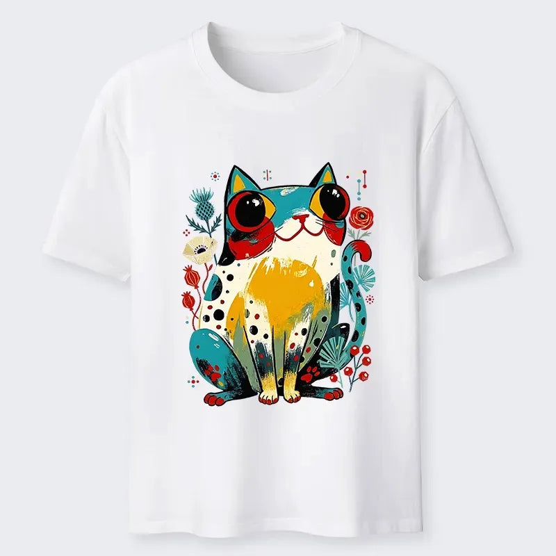 Japanese Folk Cat T-Shirt for Summer