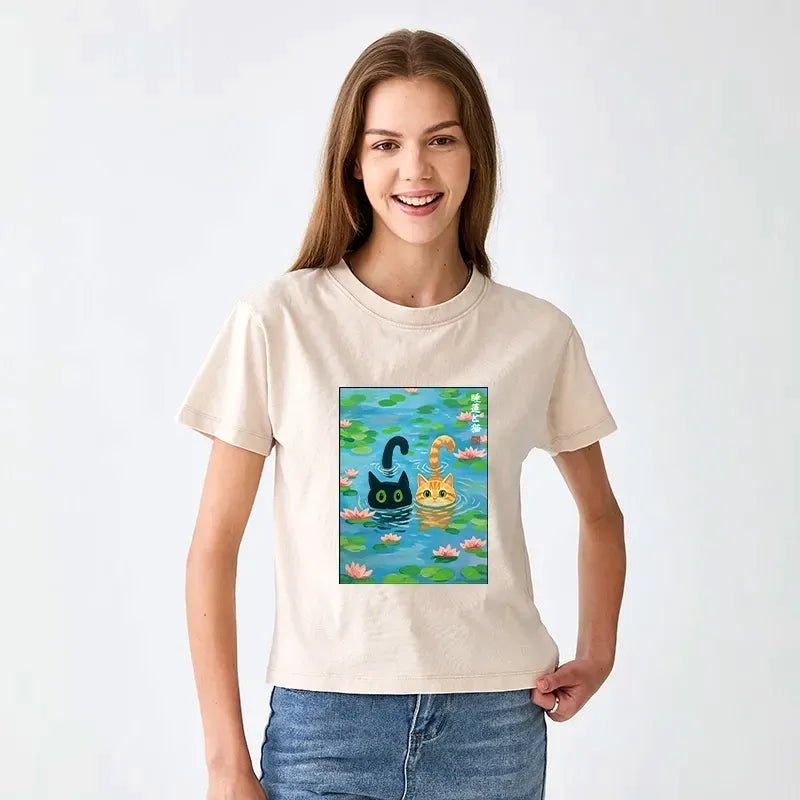 Cats in Lotus Pond T-Shirt Free Shipping