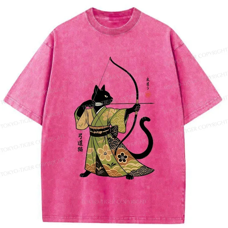 Japanese Cat Archery Washed T-Shirt