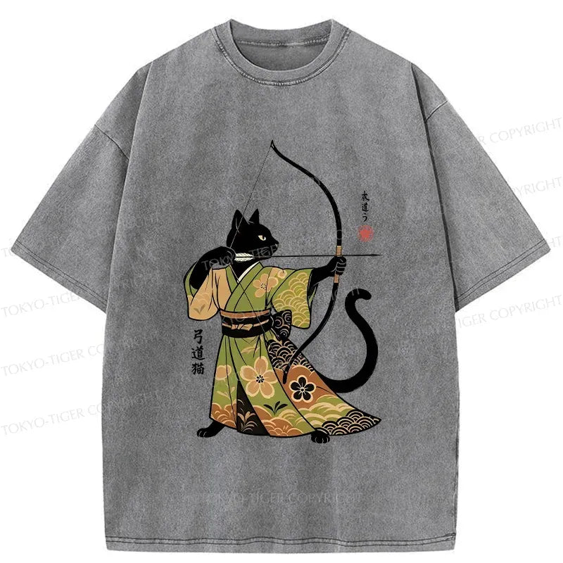 Japanese Cat Archery Washed T-Shirt