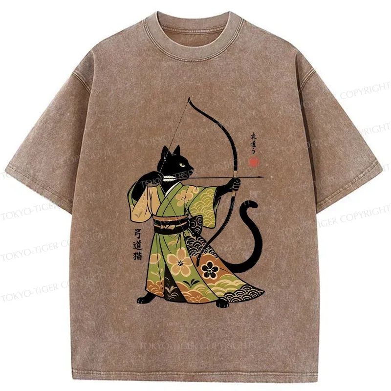 Kyoto-Lion Japan Cat Archery Washed T-Shirt
