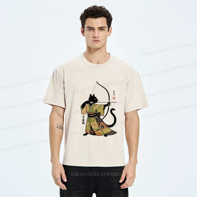 Japanese Cat Archery Washed T-Shirt
