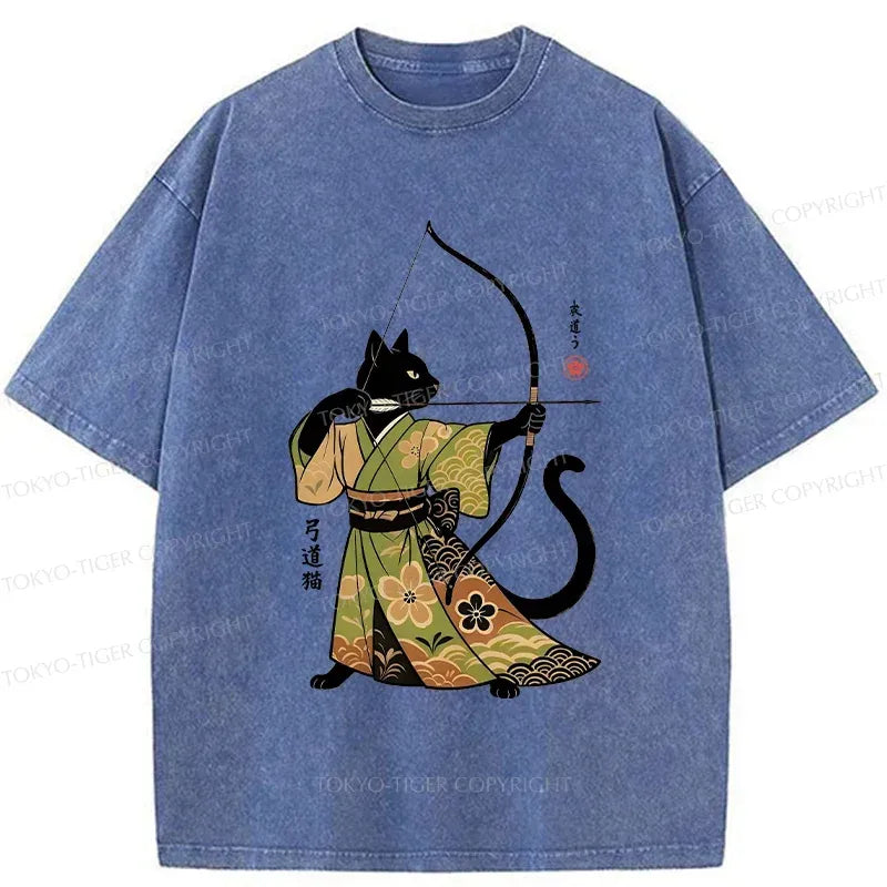 Japanese Cat Archery Washed T-Shirt