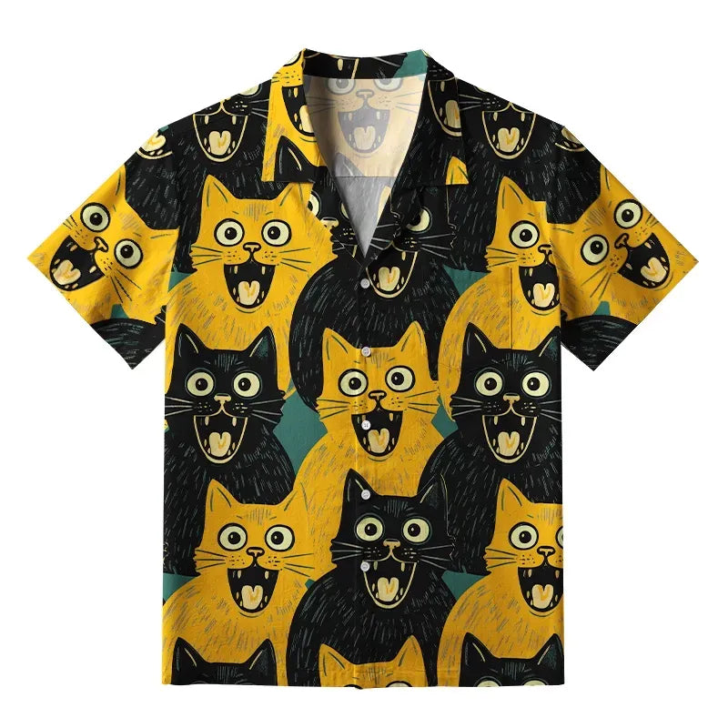 Black Cat Aloha Shirt for Vacation
