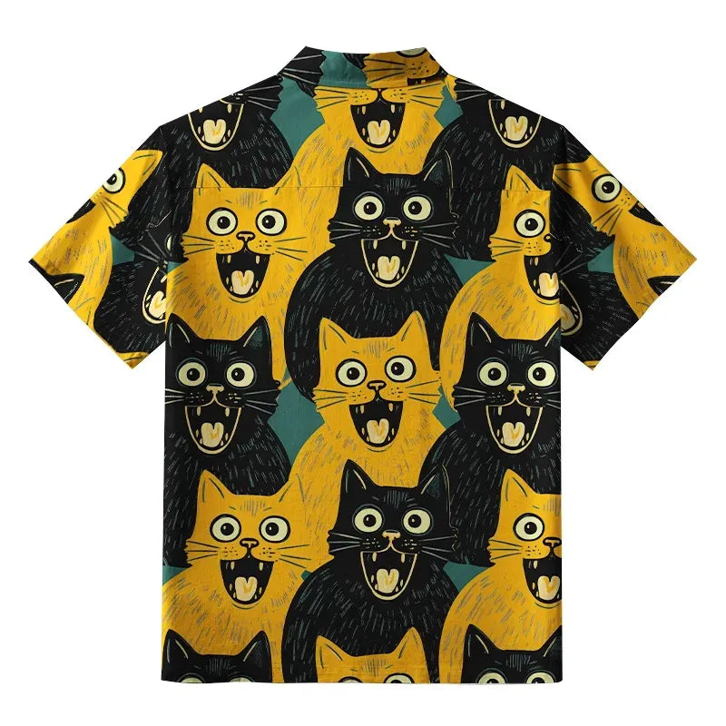 Black Cat Aloha Shirt for Vacation