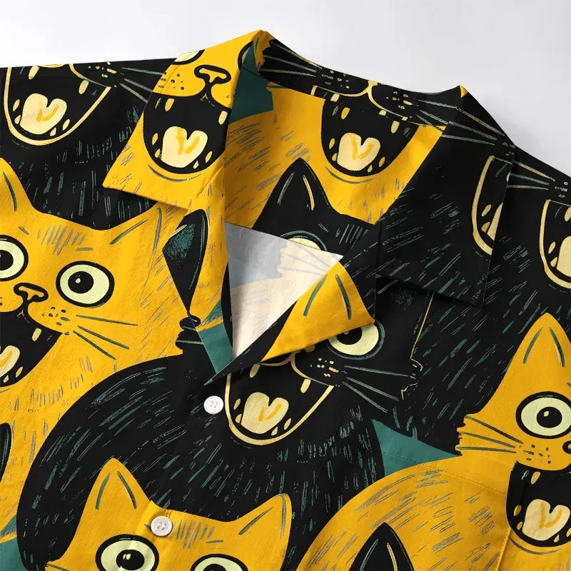 Black Cat Aloha Shirt for Vacation