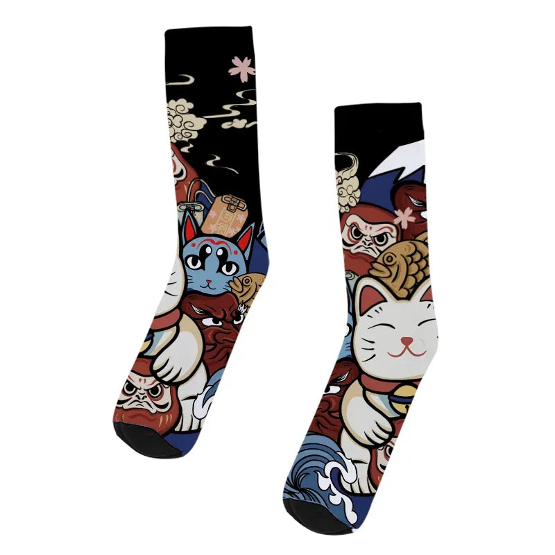 Kyoto-Lion Traditional Japanese Elements Black Socks