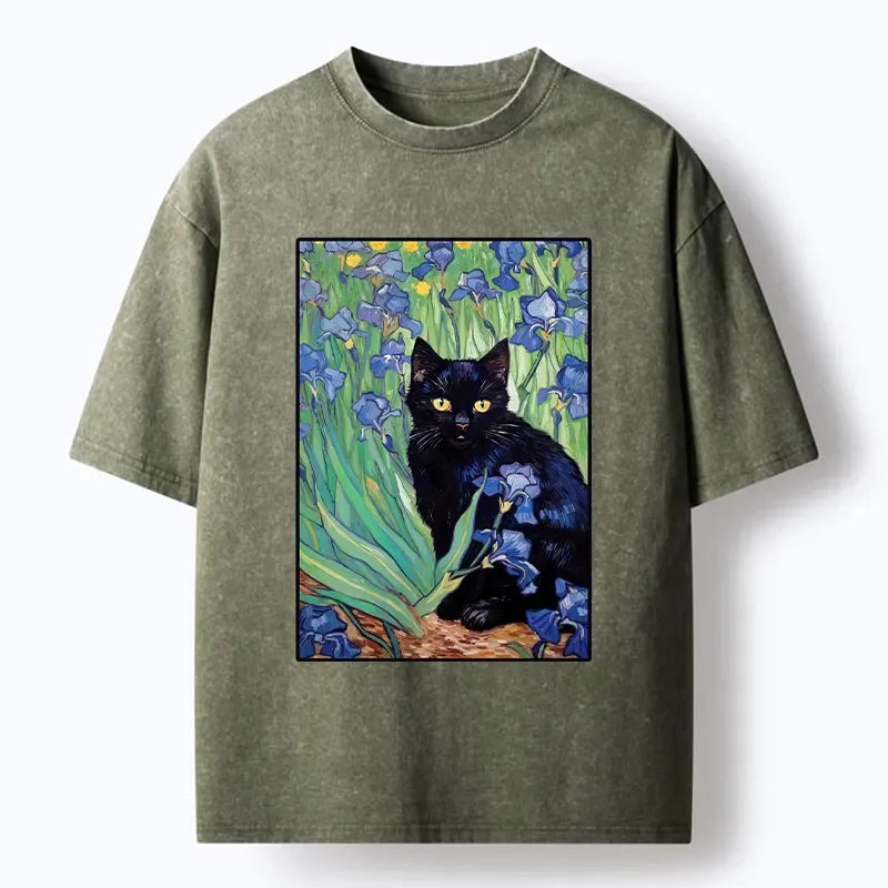 Washed Unisex Cotton Cat T-Shirt for Daily Wear
