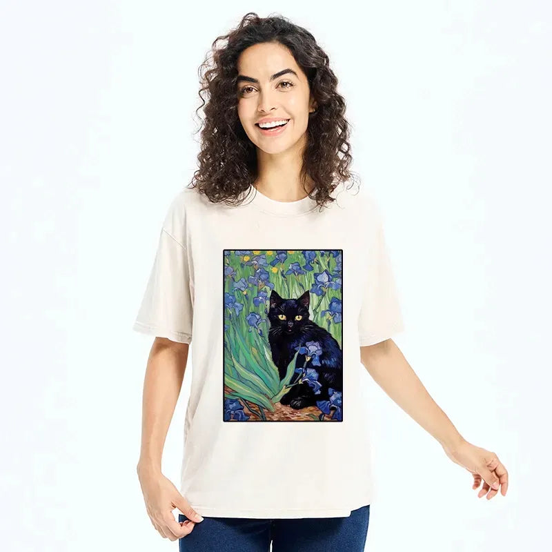 Washed Unisex Cotton Cat T-Shirt for Daily Wear