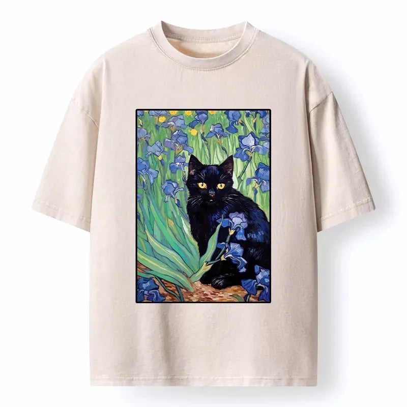 Washed Unisex Cotton Cat T-Shirt for Daily Wear