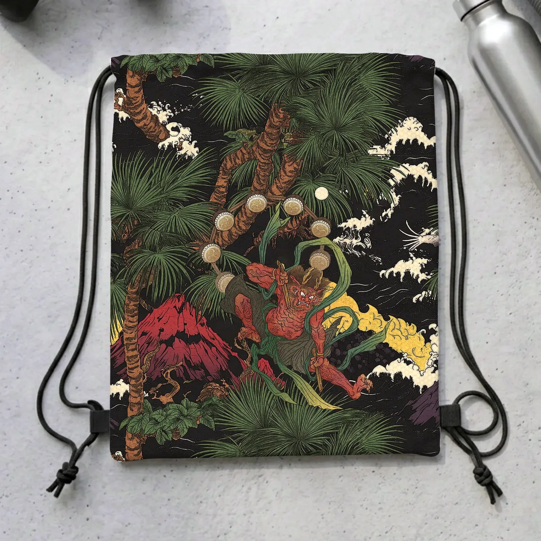 Japanese Yokai Drawstring Backpack for Travel