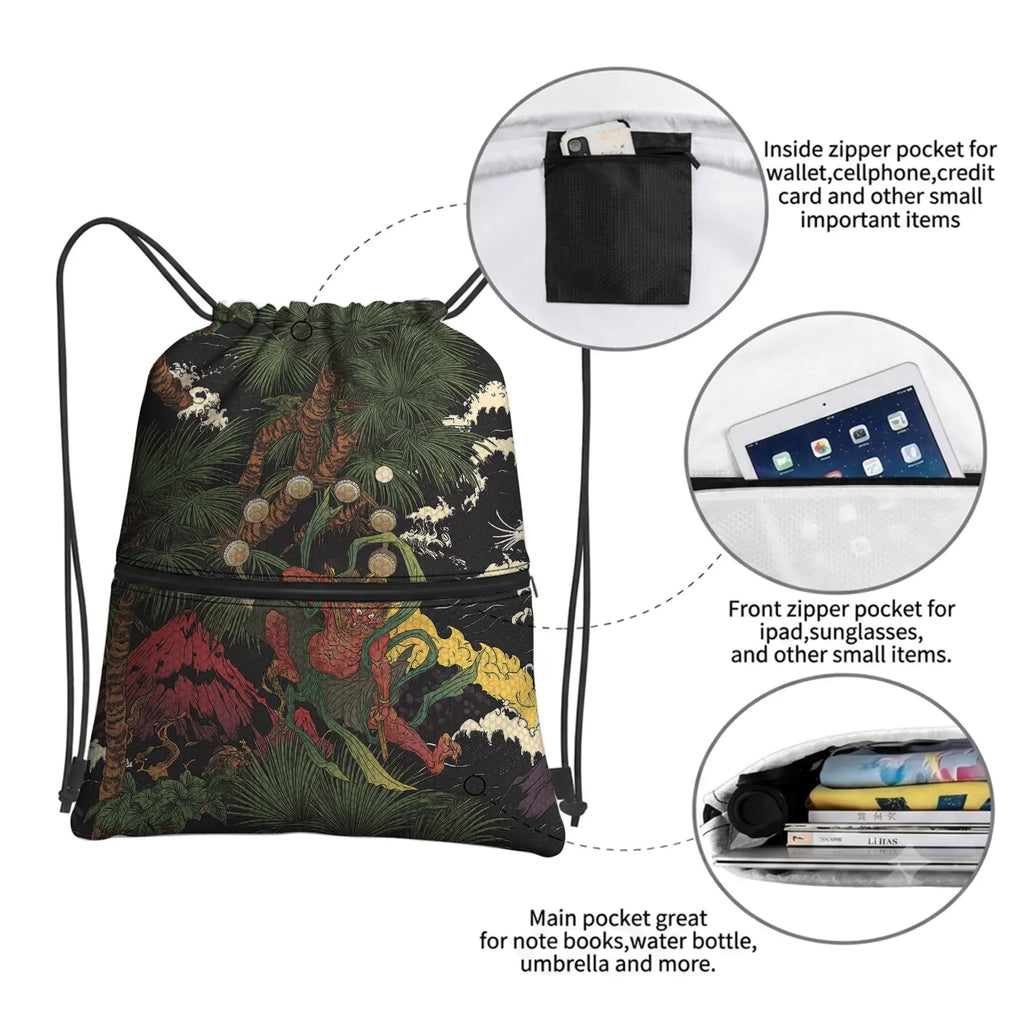 Japanese Yokai Drawstring Backpack for Travel