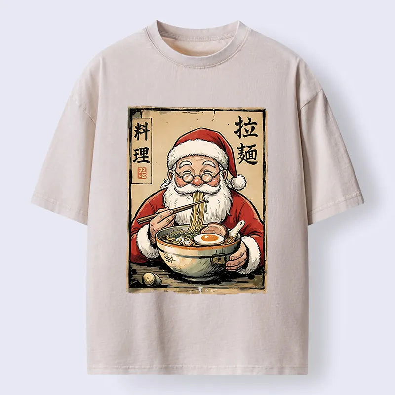 Kyoto-Lion Santa Eating Ramen Meme Washed T-Shirt
