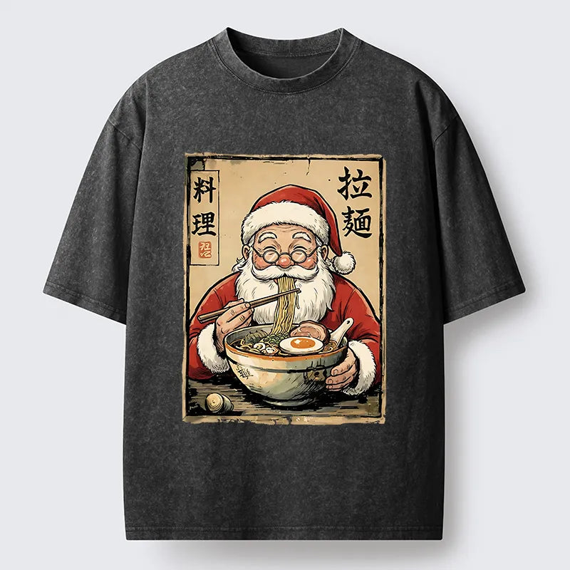 Kyoto-Lion Santa Eating Ramen Meme Washed T-Shirt