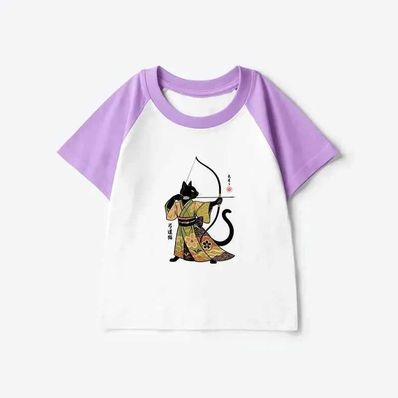Kyoto-Lion Japan Cat Archery Kids Raglan T-shirt