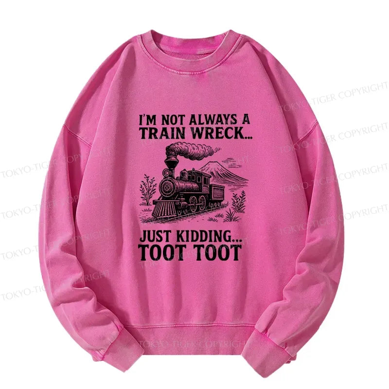 Kyoto-Lion Funny Train Jokes Washed Sweatshirt