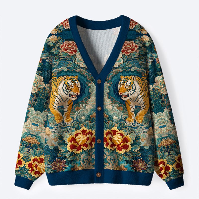 Japanese Tiger Tapestry Cardigan Sweater