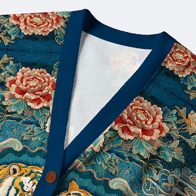 Kyoto-Lion Imperial Tiger Tapestry Ugly Cardigan Sweater