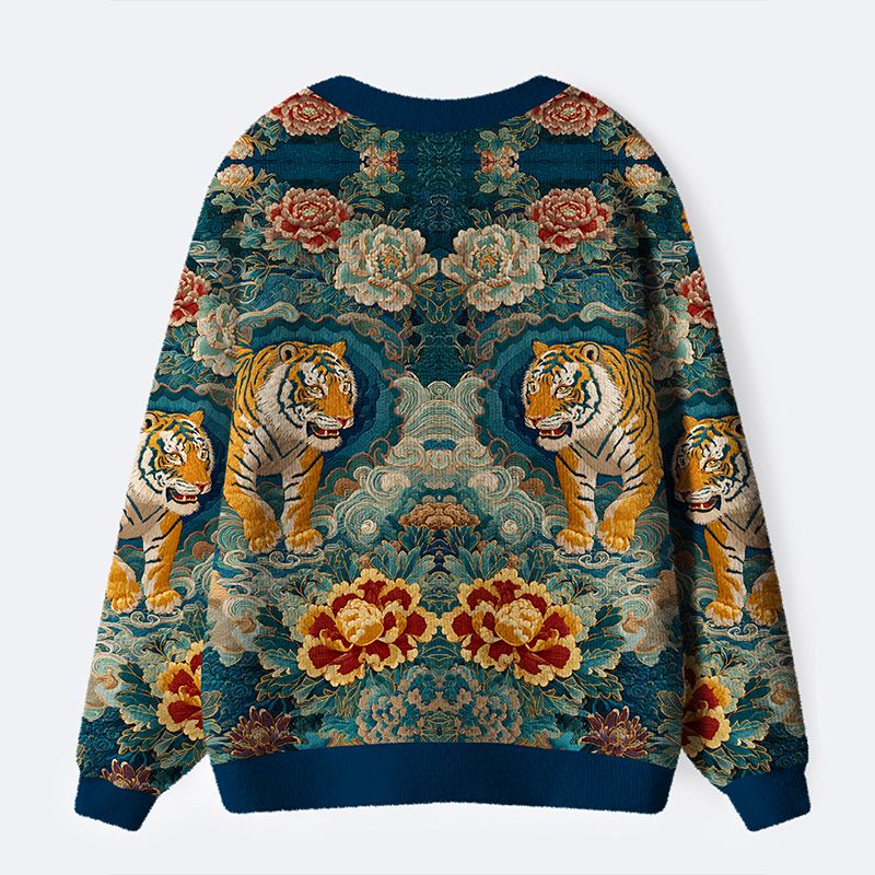 Japanese Tiger Tapestry Cardigan Sweater
