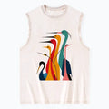 Washed tank top with crane design for summer