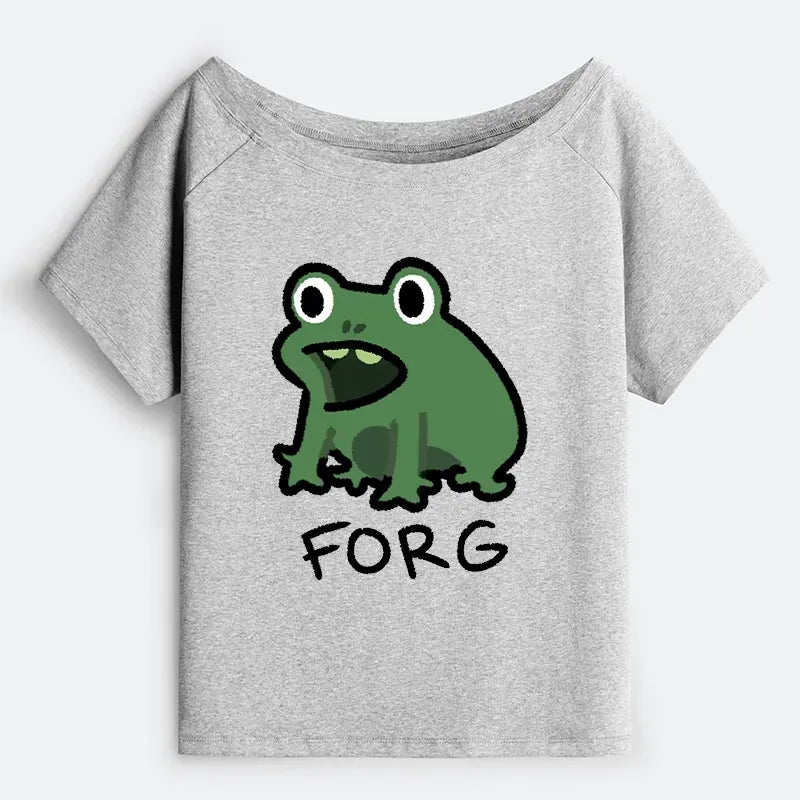 Kyoto-Lion Funny Forg Japan Off Shoulder T-Shirt