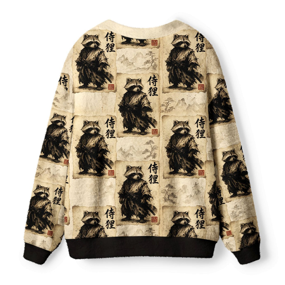Kyoto-Lion Retro Raccoon Samurai Ugly Cardigan Sweater