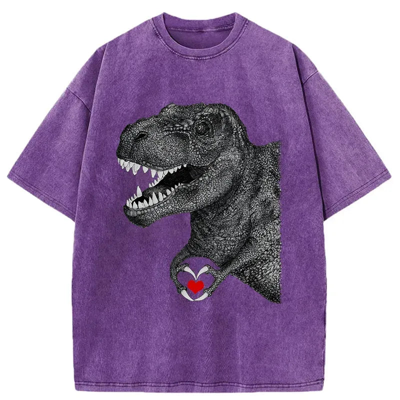 Kyoto-Lion Dinosaur Making A Heart Shape Washed T-Shirt