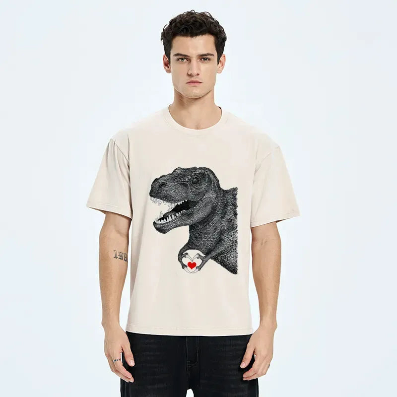 Kyoto-Lion Dinosaur Making A Heart Shape Washed T-Shirt