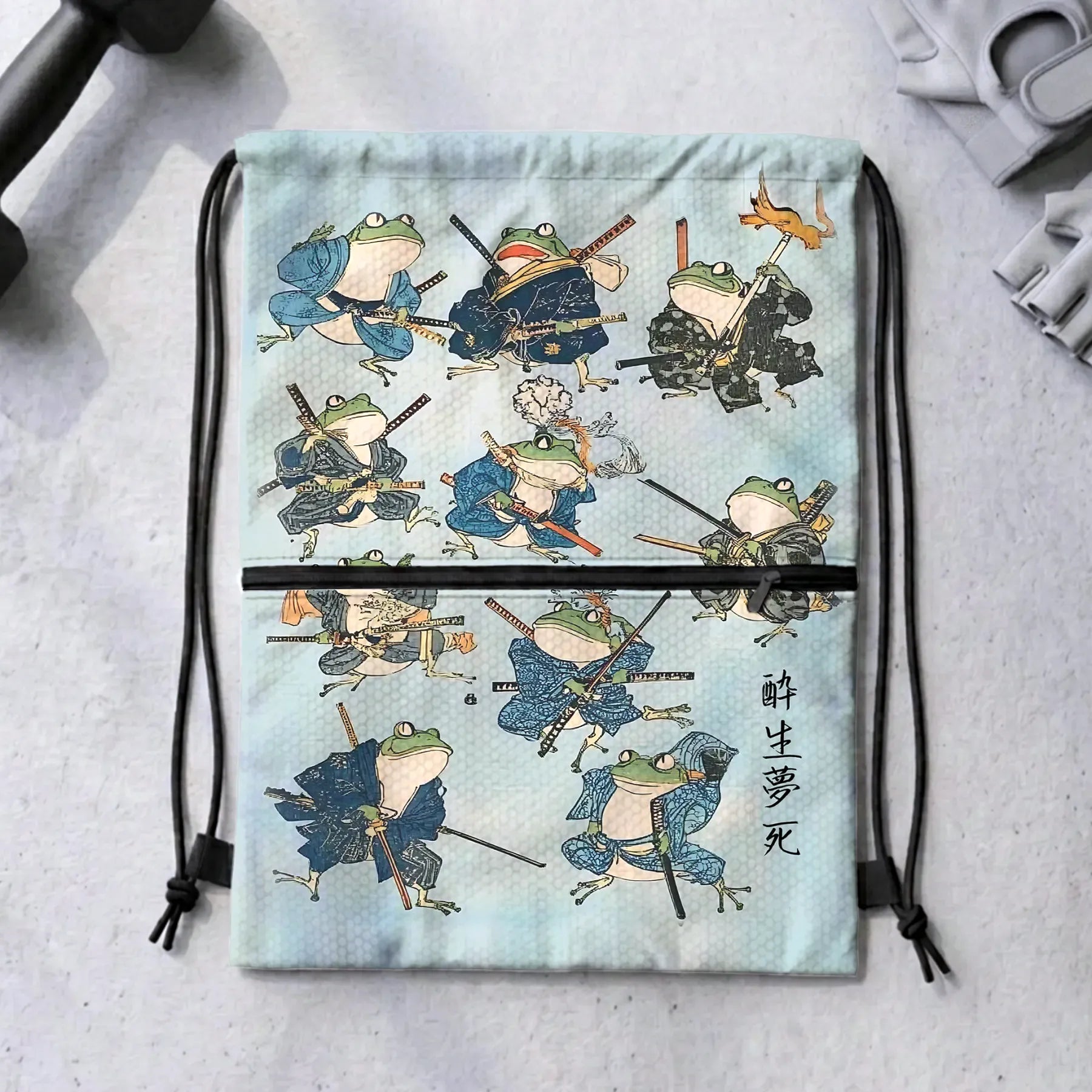 Kyoto-Lion Frog Samurai Drawstring Backpack