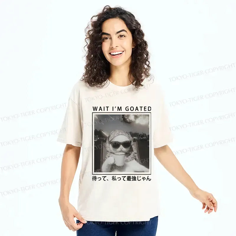 Sarcastic Cat Washed T-Shirt for Daily Wear