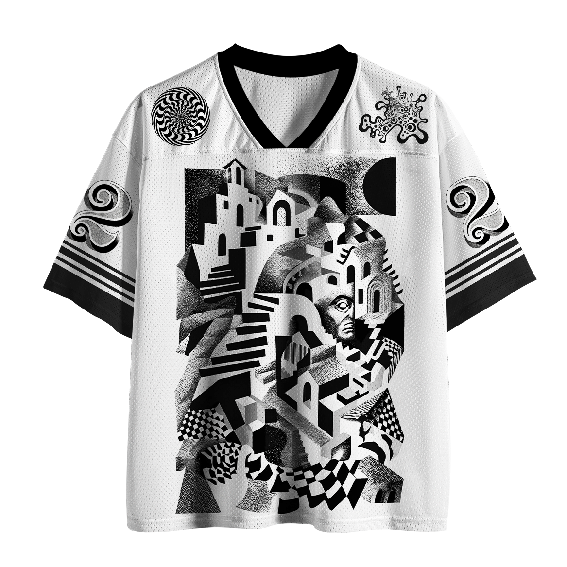 Kyoto-Lion Optical Illusion Surreal Escher Style Maze Stairs Mesh Jersey