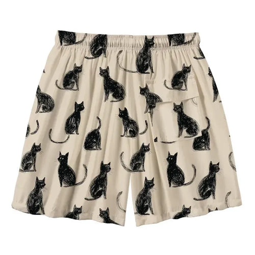 Kyoto-Lion Black Cat Beige Aloha Mens Swim Trunks