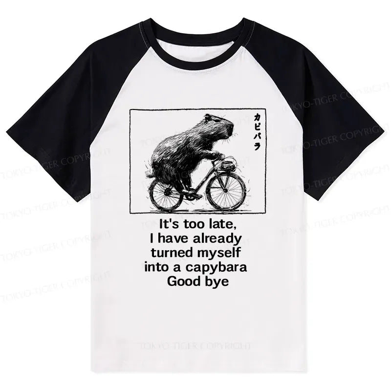 Funny Capybara Bicycle Raglan T-shirt