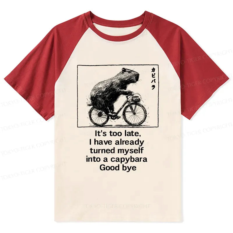 Funny Capybara Bicycle Raglan T-shirt