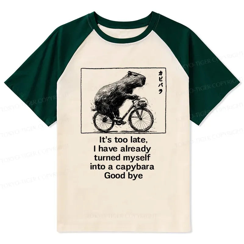 Funny Capybara Bicycle Raglan T-shirt