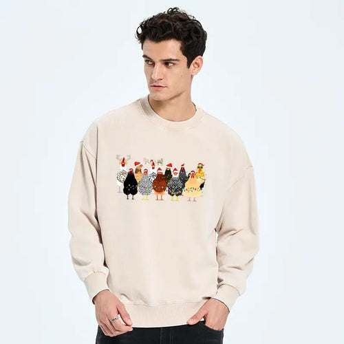 Kyoto-Lion A Flock Of Christmas Chickens Washed Sweatshirt