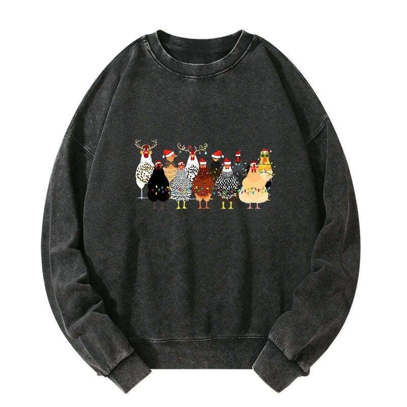 Kyoto-Lion A Flock Of Christmas Chickens Washed Sweatshirt