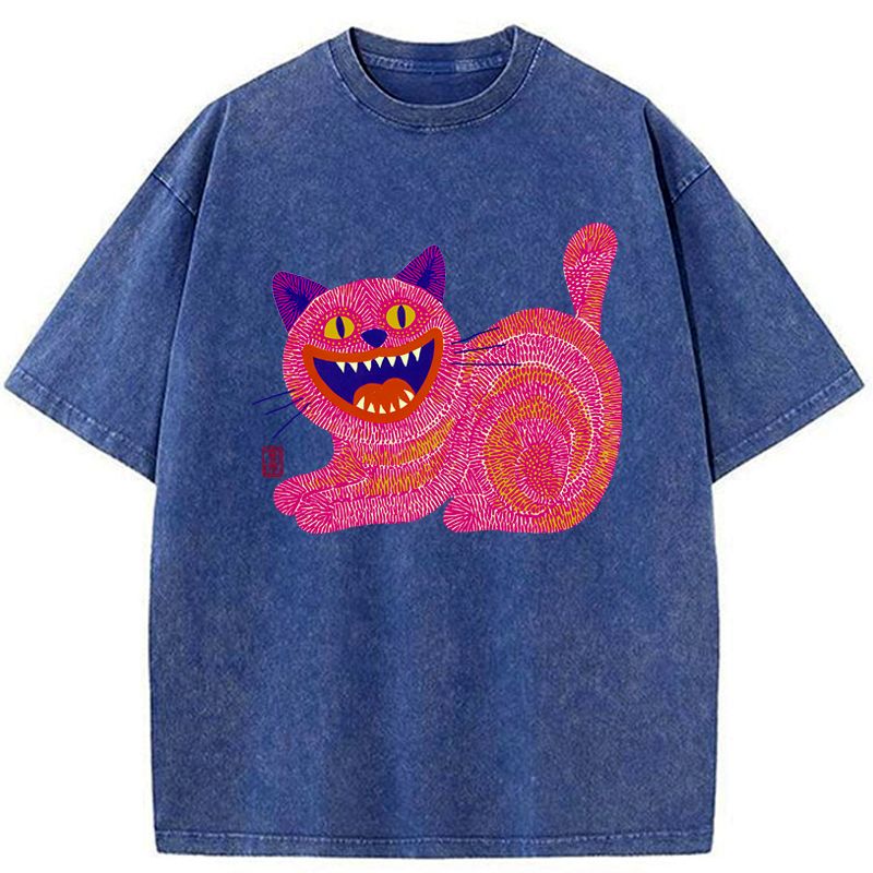 Japanese Chubby Fang Cat Washed T-Shirt