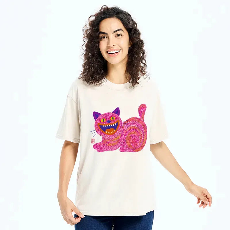Japanese Chubby Fang Cat Washed T-Shirt